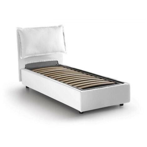 Talamo Italia Einzelbett Carla, Containerbett mit Stoffbespannung, 100% Made in Italy, Frontöffnung, passend für Matratze Cm 90x200, Weiß