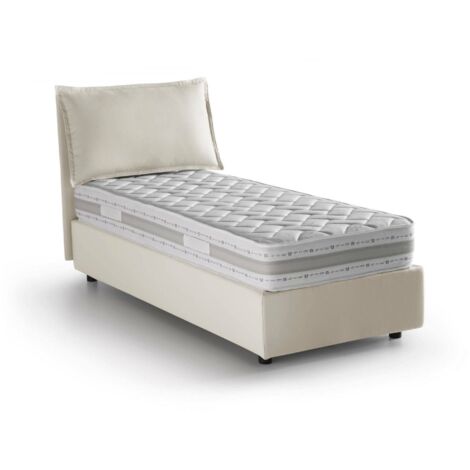 Talamo Italia Einzelbett Carolina, Containerbett mit Stoffbespannung, 100% Made in Italy, Frontöffnung, inklusive Matratze Cm 80x190, Beige