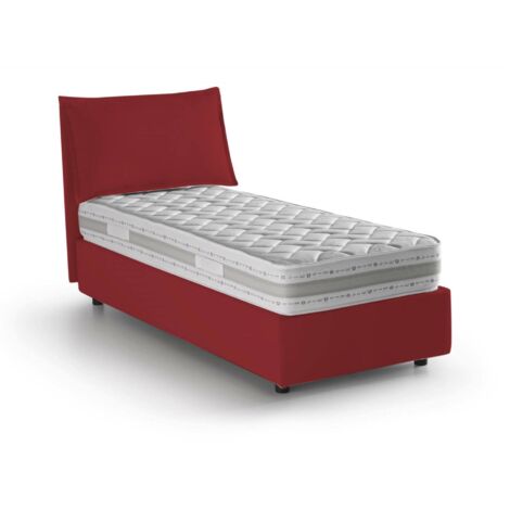 Talamo Italia Einzelbett Carolina, Containerbett mit Stoffbespannung, 100% Made in Italy, Frontöffnung, inklusive Matratze Cm 80x190, Rot
