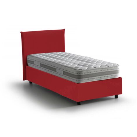 Talamo Italia Einzelbett Catia, Containerbett mit Stoffbespannung, 100% Made in Italy, Frontöffnung, inklusive Matratze Cm 80x200, Rot