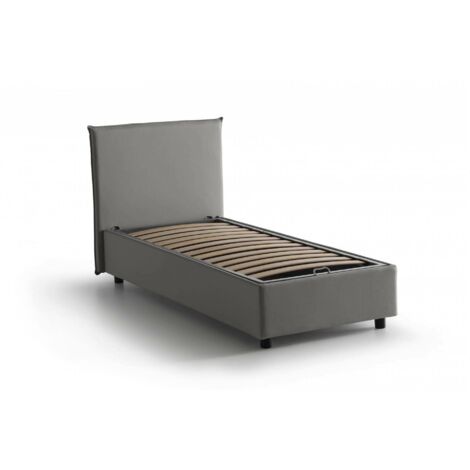 Talamo Italia Einzelbett Chelsea, Containerbett mit Stoffbespannung, 100% Made in Italy, Frontöffnung, passend für Matratze Cm 90x190, Grau