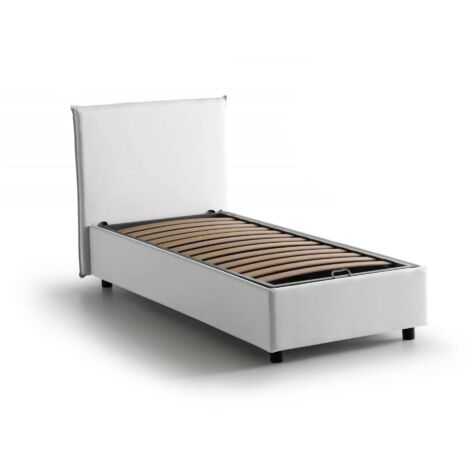 Talamo Italia Einzelbett Chelsea, Containerbett mit Stoffbespannung, 100% Made in Italy, Frontöffnung, passend für Matratze Cm 90x190, Weiß