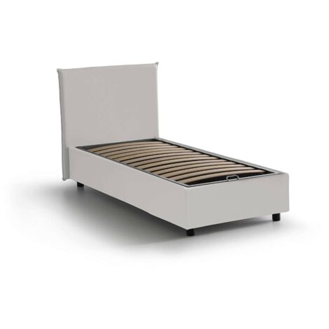 Talamo Italia Einzelbett Christine, Containerbett mit Kunstlederbezug, 100% Made in Italy, Frontöffnung, passend für Matratze Cm 90x200, Weiß