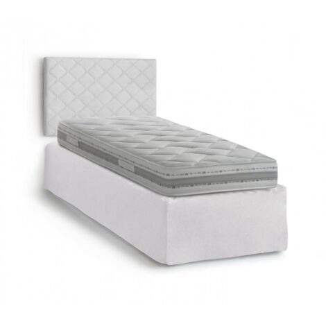 Talamo Italia Einzelbett Cleonice, Kopfteil-Set aus Kunstleder mit orthopädischer Basis und Volant, 100% Made in Italy, geeignet für Einzelbett, Matratze inklusive, Cm 80x190, Weiß
