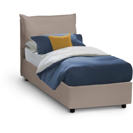 Talamo Italia Einzelbett Cristina, Containerbett mit Kunstlederbezug, 100% Made in Italy, Frontöffnung, passend für Matratze 80x200 cm, Turteltaube