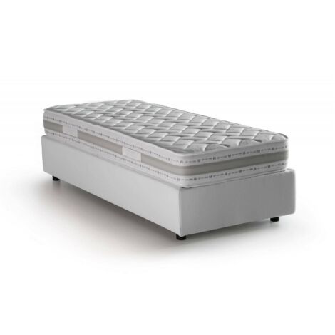 Talamo Italia Einzelbett Diana, Containerbett mit Stoffbespannung, 100% Made in Italy, Seitliche Öffnung, inklusive Matratze 80x190 cm, Weiß