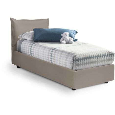 Talamo Italia Einzelbett Livia, Containerbett mit Kunstlederbezug, 100% Made in Italy, Seitliche Öffnung, passend für Matratze 80x190 cm, Turteltaube