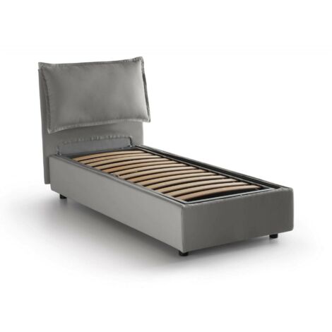 Talamo Italia Einzelbett Luna, Containerbett mit Stoffbespannung, 100% Made in Italy, Seitliche Öffnung, passend für Matratze 80x190 cm, Grau