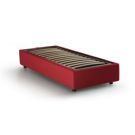 Talamo Italia Einzelbett Melissa, Containerbett mit Stoffbespannung, 100% Made in Italy, Seitliche Öffnung, passend für Matratze 80x190 cm, Rot