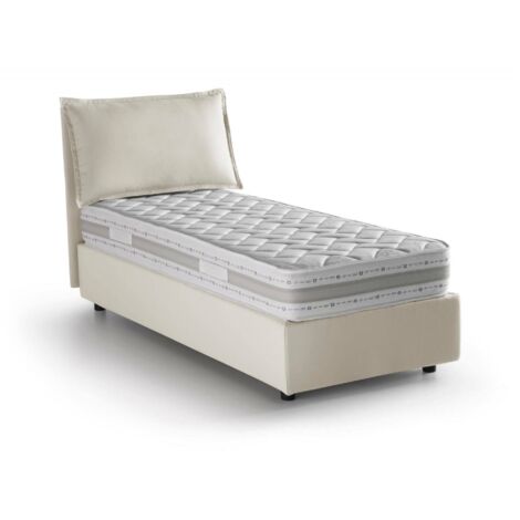 Talamo Italia Einzelbett Penelope, Containerbett mit Stoffbespannung, 100% Made in Italy, Frontöffnung, mit Matratze Cm 90x190 enthalten, Beige