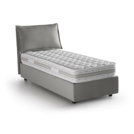 Talamo Italia Einzelbett Penelope, Containerbett mit Stoffbespannung, 100% Made in Italy, Frontöffnung, mit Matratze Cm 90x190 enthalten, Grau