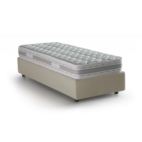 Talamo Italia Einzelbett Sophia, Containerbett mit Stoffbespannung, 100% Made in Italy, Frontöffnung, mit Matratze Cm 90x190 enthalten, Beige