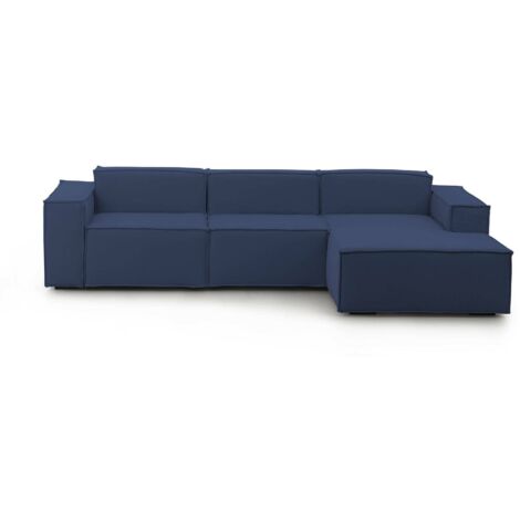 Talamo Italia Festes Sofa Giovanna, Modulares 3-Sitzer-Sofa mit rechter Halbinsel, 100% Made in Italy, Modernes Sofa aus Stoff, Cm 300x170h70, Blau
