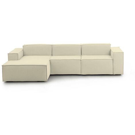 Talamo Italia Festes Sofa Jessica, Modulares 3-Sitzer-Sofa mit linker Halbinsel, 100% Made in Italy, Modernes Sofa aus Stoff, Cm 300x170h70, Beige