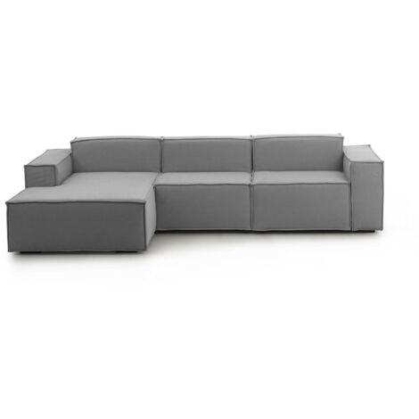 Talamo Italia Festes Sofa Jessica, Modulares 3-Sitzer-Sofa mit linker Halbinsel, 100% Made in Italy, Modernes Sofa aus Stoff, Cm 300x170h70, Grau