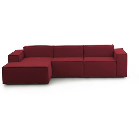 Talamo Italia Festes Sofa Jessica, Modulares 3-Sitzer-Sofa mit linker Halbinsel, 100% Made in Italy, Modernes Sofa aus Stoff, Cm 300x170h70, Rot