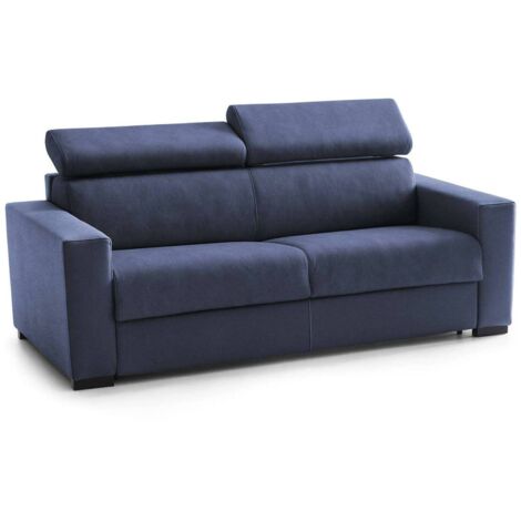 Talamo Italia Festes Sofa Julia, 3-Sitzer-Sofa, 100% Made in Italy, Sofa-Wohnzimmer, aus gepolstertem Stoff, mit verstellbaren Kopfstützen und serienmäßigen Armlehnen, Cm 220x95h85, Blau