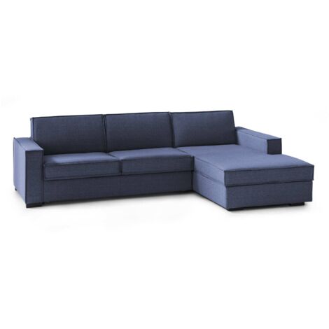 Talamo Italia Festes Sofa Maia, Ecksofa, 100% Made in Italy, Sofa Wohnzimmer mit, Rechte Containerhalbinsel, mit schmalen Armlehnen, Cm 260x95h90, Blau