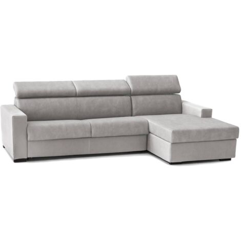 Talamo Italia Festes Sofa Mikaela, Ecksofa, 100% Made in Italy, Sofa im Wohnzimmer mit Chaiselongue, in gepolstertem Stoff - Rechte Containerhalbinsel, mit schmalen Armlehnen, Cm 280x95h85, Grau