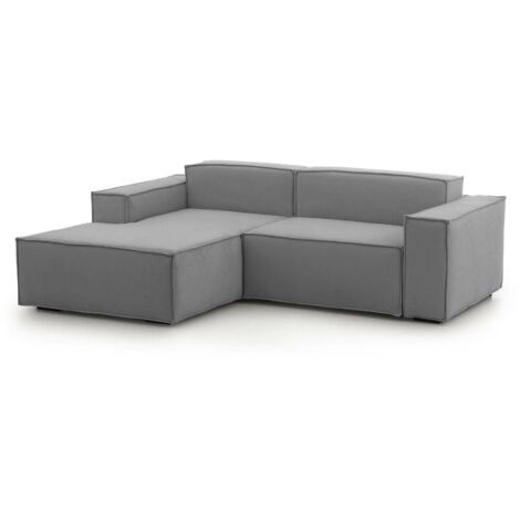 Talamo Italia Festes Sofa Nadia, Modulares 2-Sitzer-Sofa mit linker Halbinsel, 100% Made in Italy, Modernes Sofa aus Stoff, Cm 220x170h70, Grau