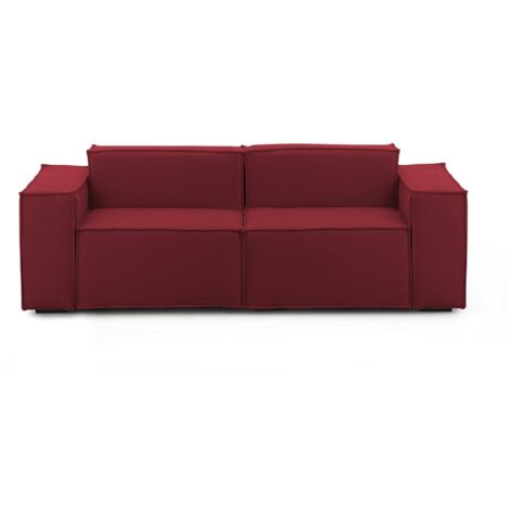 Talamo Italia Festes Sofa Paola, Lineares modulares 2-Sitzer-Sofa, 100% Made in Italy, Modernes Wohnzimmersofa aus Stoff, Cm 220x95h70, Rot