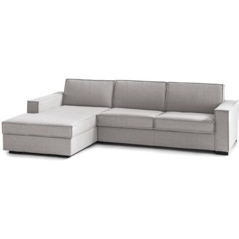 Talamo Italia Festes Sofa Perla, Ecksofa, 100% Made in Italy, Sofa Wohnzimmer mit, Containerhalbinsel links, mit schmalen Armlehnen, Cm 260x95h90, Grau