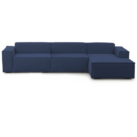 Talamo Italia Festes Sofa Raffaella, Modulares 4-Sitzer-Sofa mit rechter Halbinsel, 100% Made in Italy, Modernes Sofa aus Stoff, Cm 340x170h70, Blau