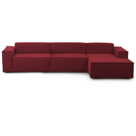 Talamo Italia Festes Sofa Raffaella, Modulares 4-Sitzer-Sofa mit rechter Halbinsel, 100% Made in Italy, Modernes Sofa aus Stoff, Cm 340x170h70, Rot