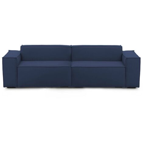 Talamo Italia Festes Sofa Simona, Lineares modulares 3-Sitzer-Sofa, 100% Made in Italy, Modernes Wohnzimmersofa aus Stoff, Cm 260x95h70, Blau