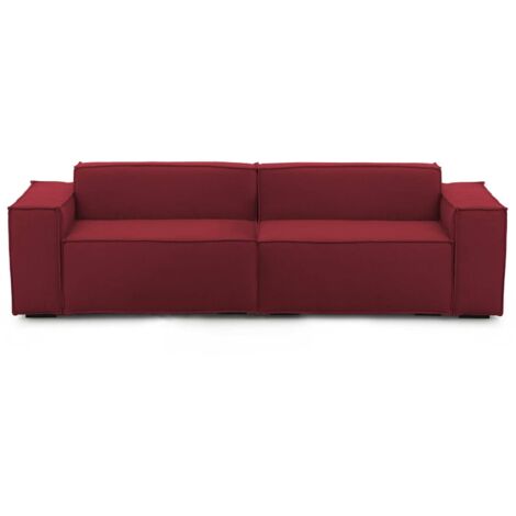 Talamo Italia Festes Sofa Simona, Lineares modulares 3-Sitzer-Sofa, 100% Made in Italy, Modernes Wohnzimmersofa aus Stoff, Cm 260x95h70, Rot