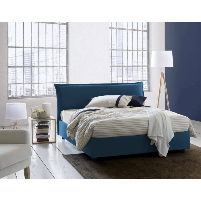 Giada Doppelbett mit Container, Made in Italy, abnehmbares Bett mit gepolstertem Kopfteil und Bettrahmen, passend für 160x190 cm Matratze, Farbe Blau