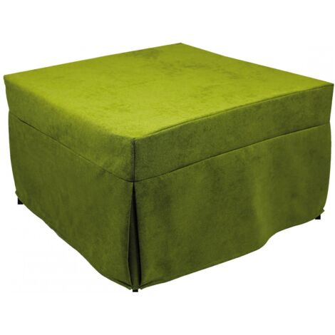 Talamo Italia In ein Einzelbett umwandelbarer Puof, Made in Italy, Klappbett, Pouf aus abnehmbarem, platzsparendem Stoff für das Wohnzimmer, cm 78x78 / 195h45, Grün