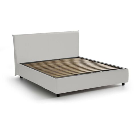 Talamo Italia - Letto alla francese Africa, Letto contenitore in ecopelle, Apertura frontale, Adatto per materasso Cm 140x190, 100% Made in Italy, Bianco