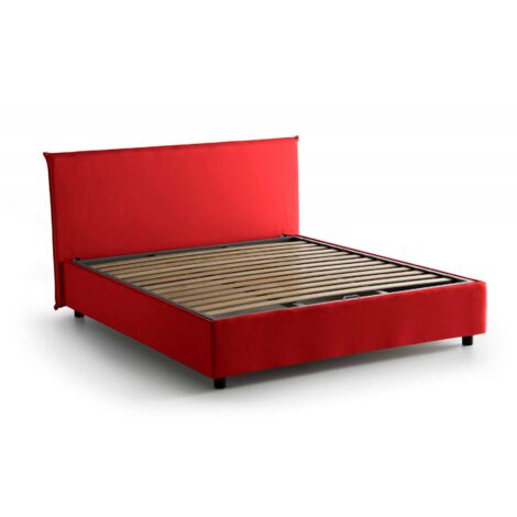 Talamo Italia - Letto alla francese Angelic, Letto contenitore in tessuto, Apertura frontale, adatto per materasso Cm 140x190, 100% Made in Italy, Rosso