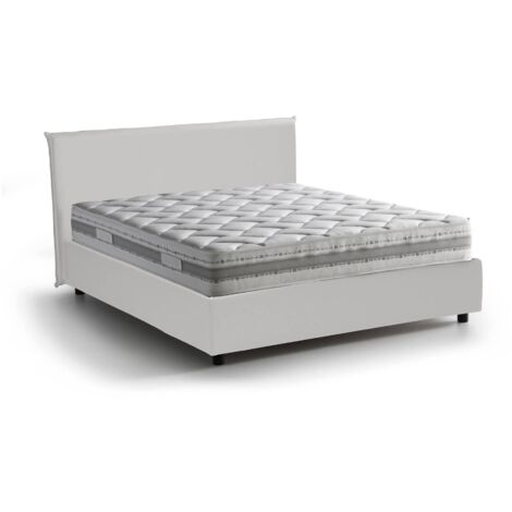 Talamo Italia - Letto alla francese Argain, Letto contenitore in ecopelle, Apertura frontale, con materasso Cm 140x190 incluso, 100% Made in Italy, Bianco