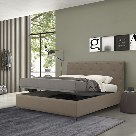 Letto una piazza e mezzo 120x190 cm in tessuto bouclè beige con piedi oro -  Vancouver