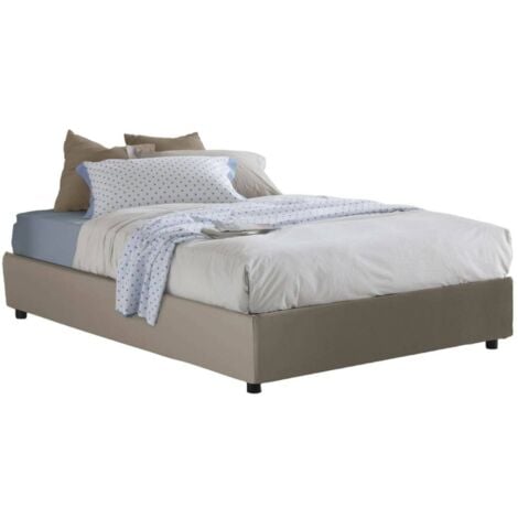 Talamo Italia - Letto matrimoniale Abul, Letto contenitore con rivestimento in ecopelle, 100% Made in Italy, Apertura frontale, adatto per materasso Cm 160x190, Tortora