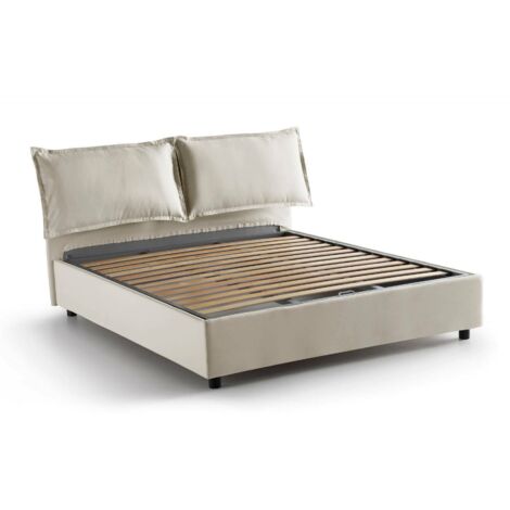 Talamo Italia Letto matrimoniale Agnese, Letto contenitore con rivestimento in tessuto, 100% Made in Italy, Apertura frontale, adatto per materasso Cm 140x190, Beige, con imballo rinforzato