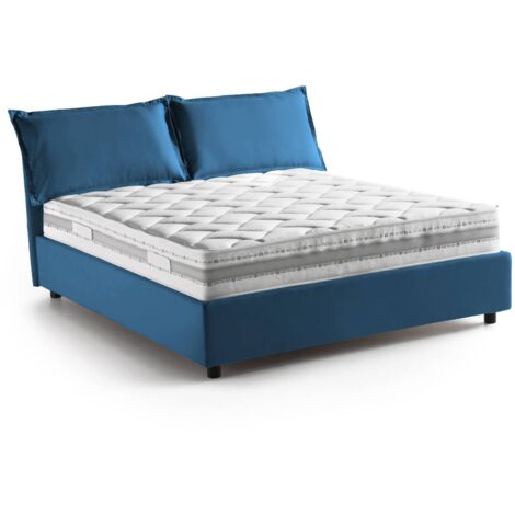Talamo Italia - Letto matrimoniale Amy, Letto contenitore con rivestimento in tessuto, 100% Made in Italy, Apertura frontale, con materasso Cm 160x200 incluso, Blu