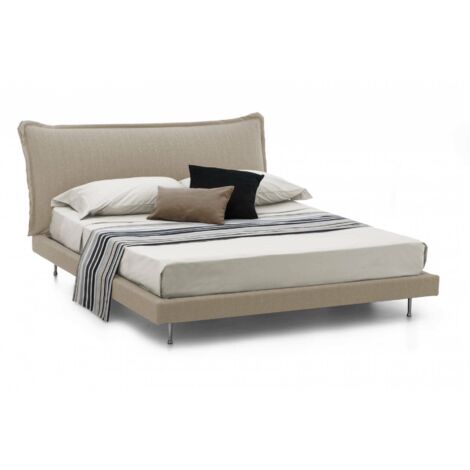 Talamo Italia Letto matrimoniale Anika, Letto fisso con rivestimento e testata in tessuto, 100% Made in Italy, Apertura frontale, adatto per materasso Cm 160x190, Beige, con imballo rinforzato