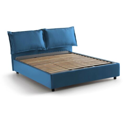 Talamo Italia Letto matrimoniale Antonia, Letto contenitore con rivestimento in tessuto, 100% Made in Italy, Apertura frontale, adatto per materasso Cm 160x200, Blu, con imballo rinforzato
