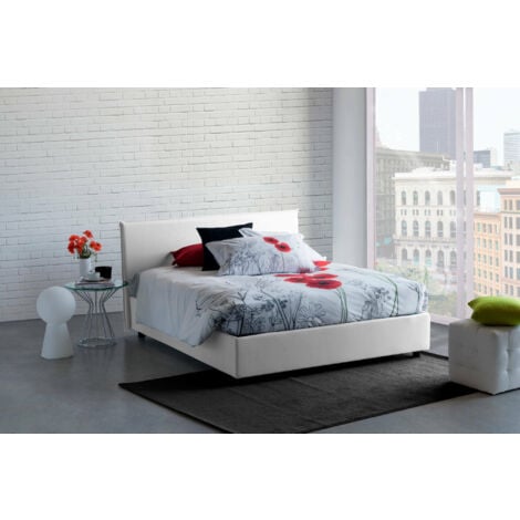 LETTO MATRIMONIALE CON CONTENITORE SIMILPELLE BIANCO MOD. ELISABETH - Grand  Arredo Mobili