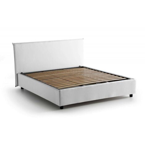 Talamo Italia Letto matrimoniale Bonella, Letto contenitore con rivestimento in tessuto, 100% Made in Italy, Apertura frontale, adatto per materasso Cm 160x200, Bianco, con imballo rinforzato