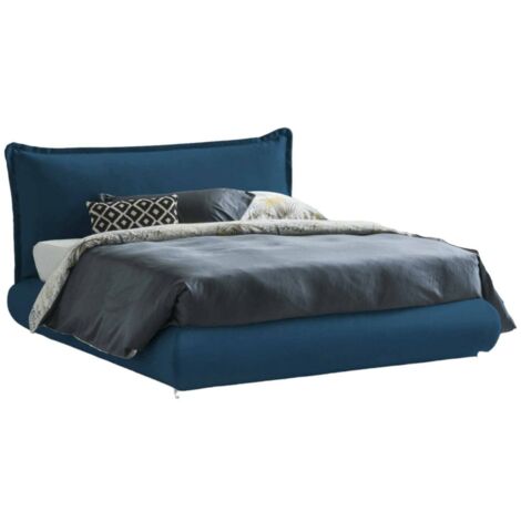 Talamo Italia - Letto matrimoniale Geras, Letto contenitore con rivestimento e testata in tessuto, 100% Made in Italy, Apertura frontale, adatto per materasso 160x190 cm, Blu