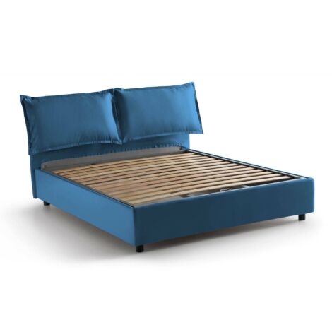 Talamo Italia Letto matrimoniale Maddalena, Letto contenitore con rivestimento in tessuto, 100% Made in Italy, Apertura frontale, adatto per materasso Cm 140x200, Blu, con imballo rinforzato