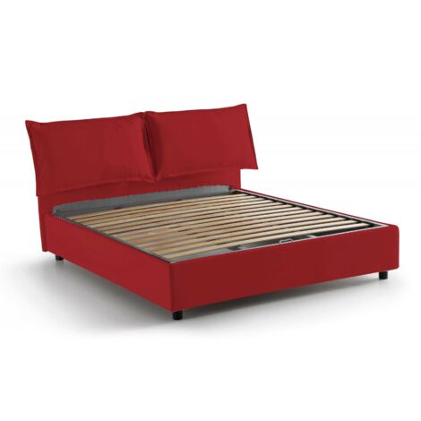 Talamo Italia Letto matrimoniale Maddalena, Letto contenitore con rivestimento in tessuto, 100% Made in Italy, Apertura frontale, adatto per materasso Cm 140x200, Rosso, con imballo rinforzato