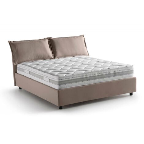 Talamo Italia Letto matrimoniale Sabrina, Letto contenitore con rivestimento in tessuto, 100% Made in Italy, Apertura frontale, con materasso Cm 160x200 incluso, Tortora, con imballo rinforzato
