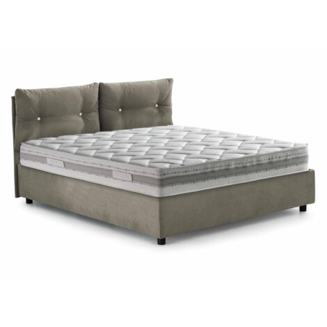 Talamo Italia Letto piazza e mezza Angelica, Letto contenitore con rivestimento in tessuto, 100% Made in Italy, Apertura frontale, con materasso Cm 120x190 incluso, Tortora, con imballo rinforzato