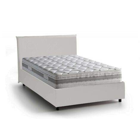 Talamo Italia Letto piazza e mezza Ascenza, Letto contenitore con rivestimento in ecopelle, 100% Made in Italy, Apertura frontale, con materasso Cm 120x190 incluso, Bianco
