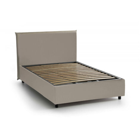 Talamo Italia Letto piazza e mezza Assia, Letto contenitore con rivestimento in ecopelle, 100% Made in Italy, Apertura frontale, adatto per materasso Cm 120x200, Tortora